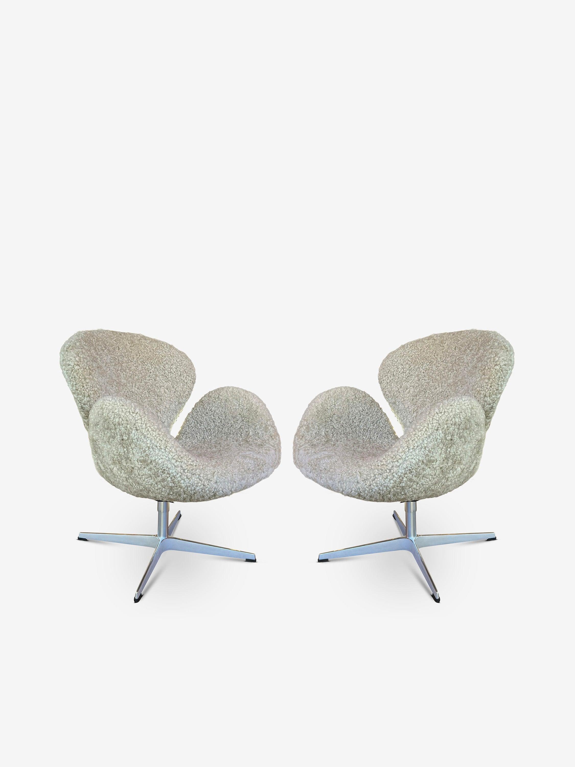 Pair of Swan Chairs in Moonlight Shearling