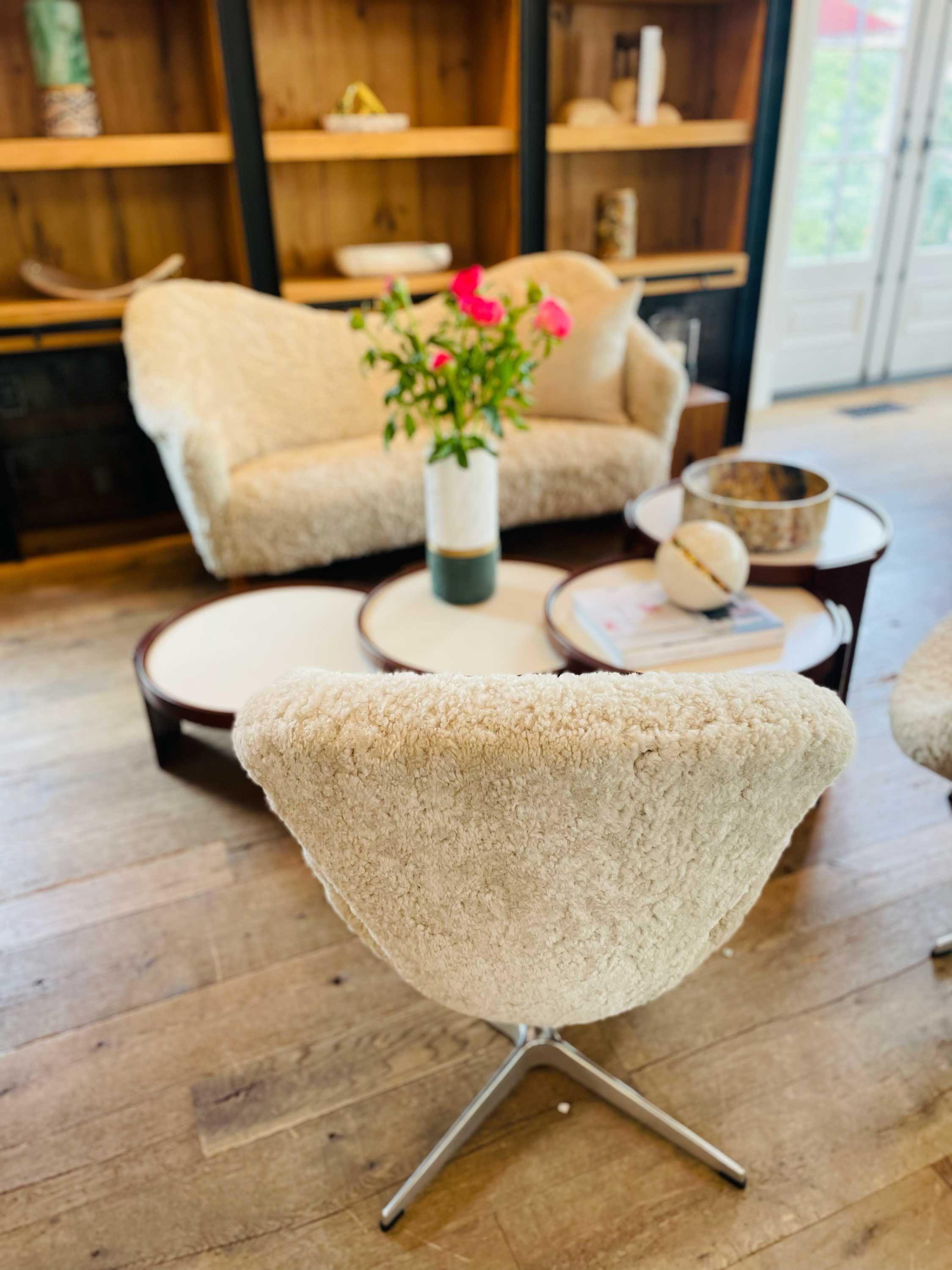 Pair of Swan Chairs in Moonlight Shearling