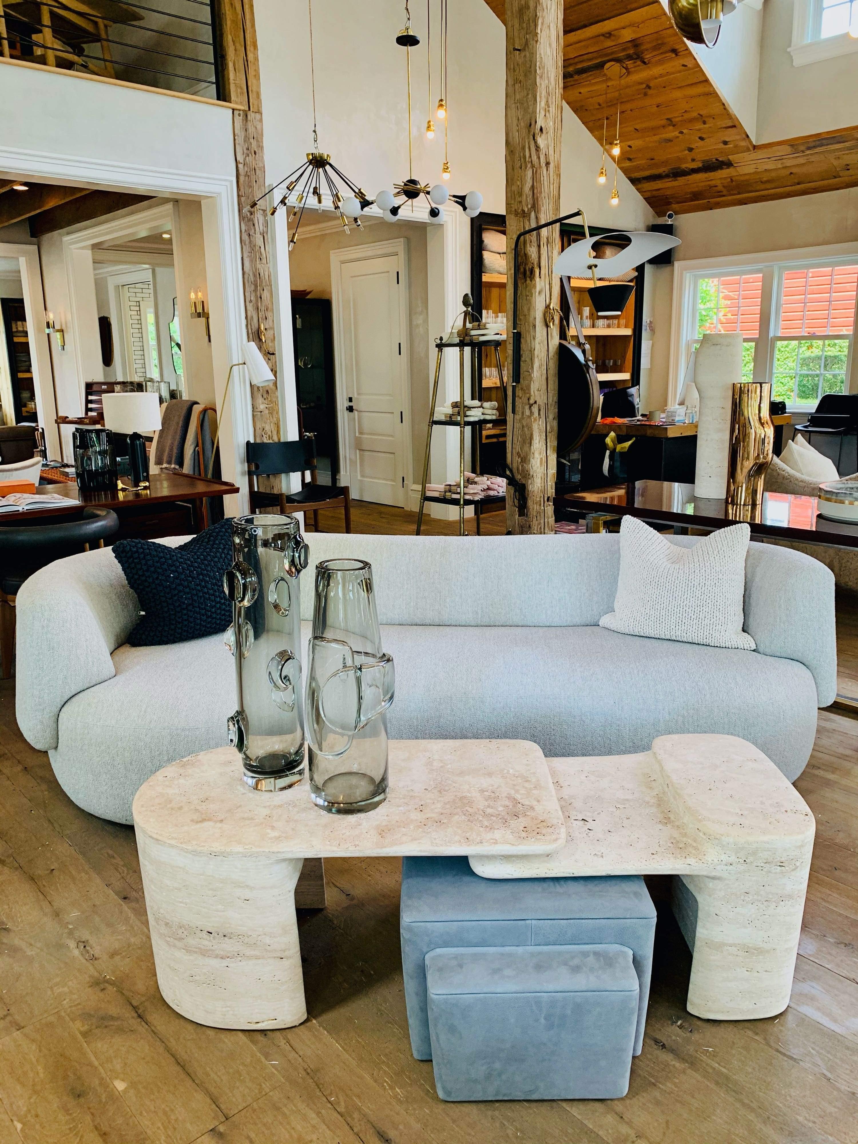 Dan Yeffet Formation Low Table in Travertine and Leather