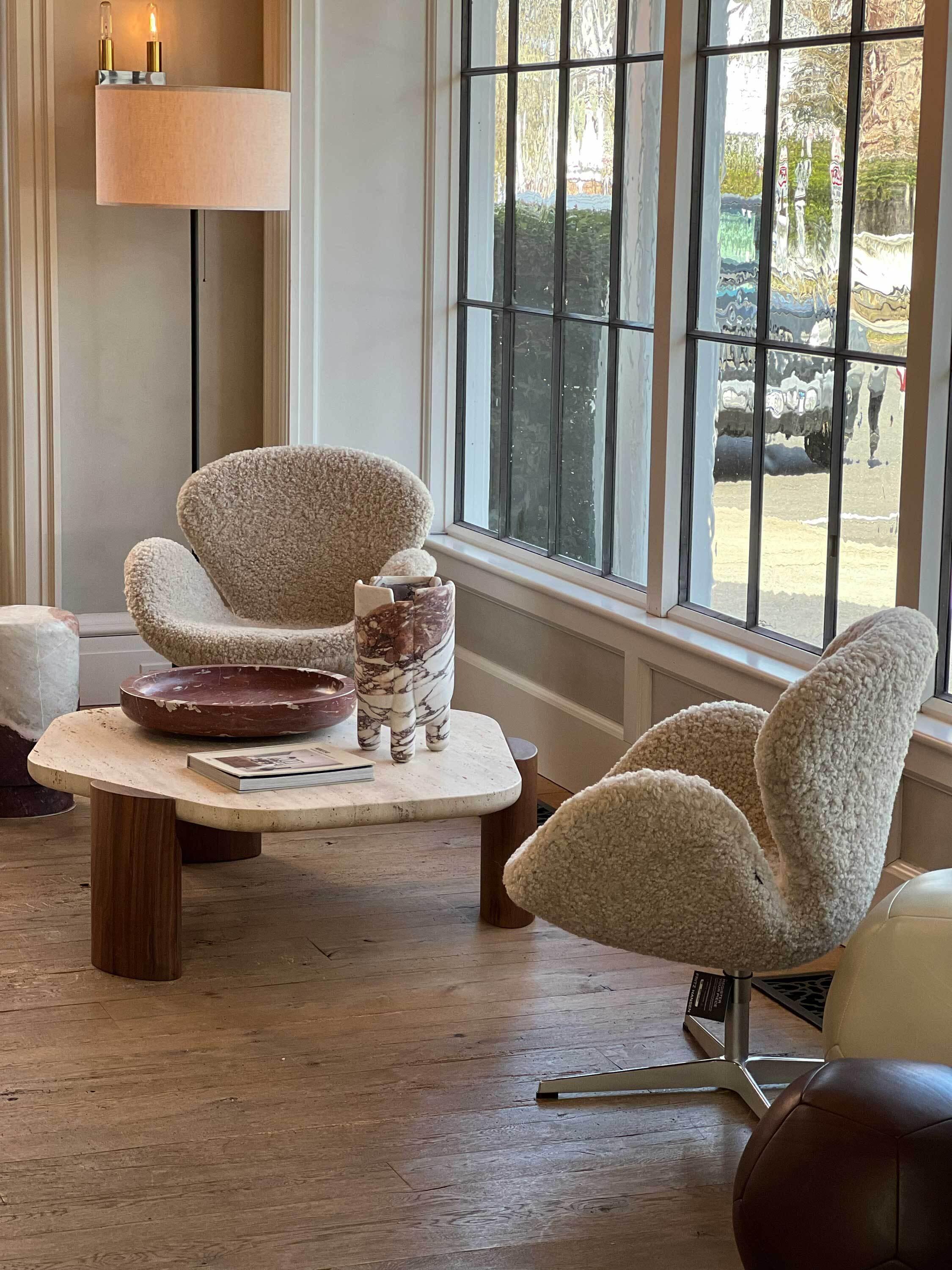 Pair of Swan Chairs in Moonlight Shearling