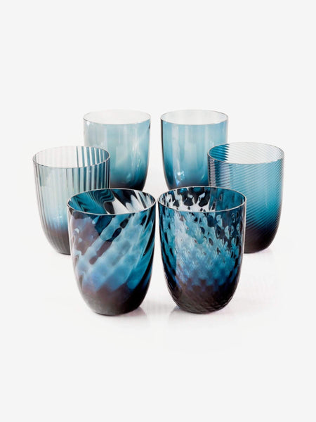 Avio Blu Set of 6 Murano Water Glasses by Nason Moretti