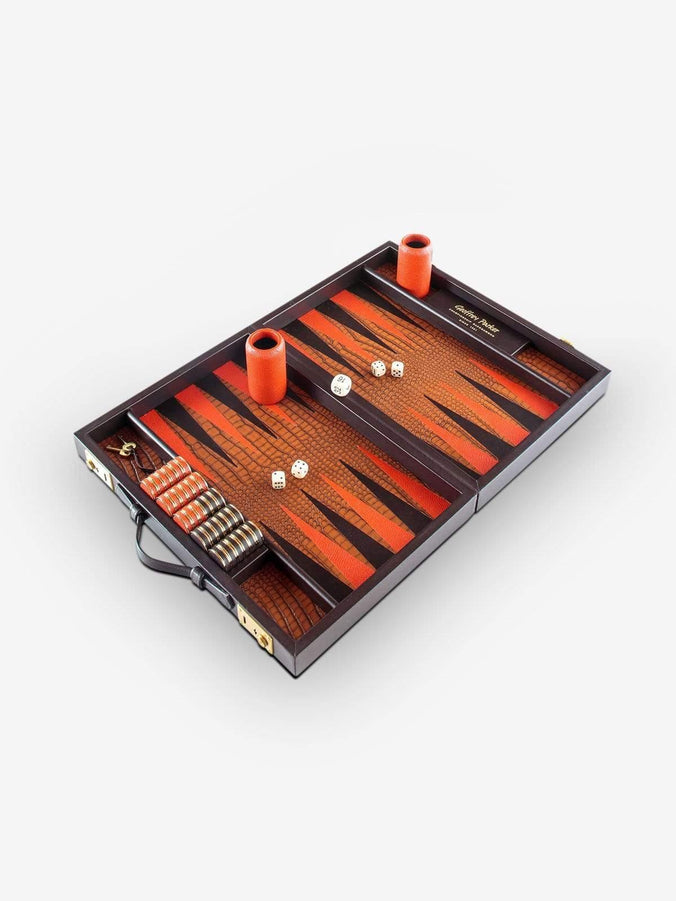 Brown and Red Leather Travel Size Backgammon Board by Geoffrey Parker