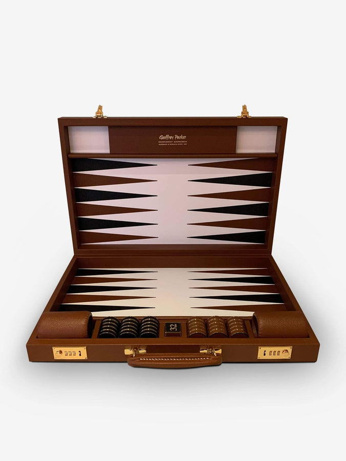 Espresso Leather Challenge Backgammon Board by Geoffrey Parker