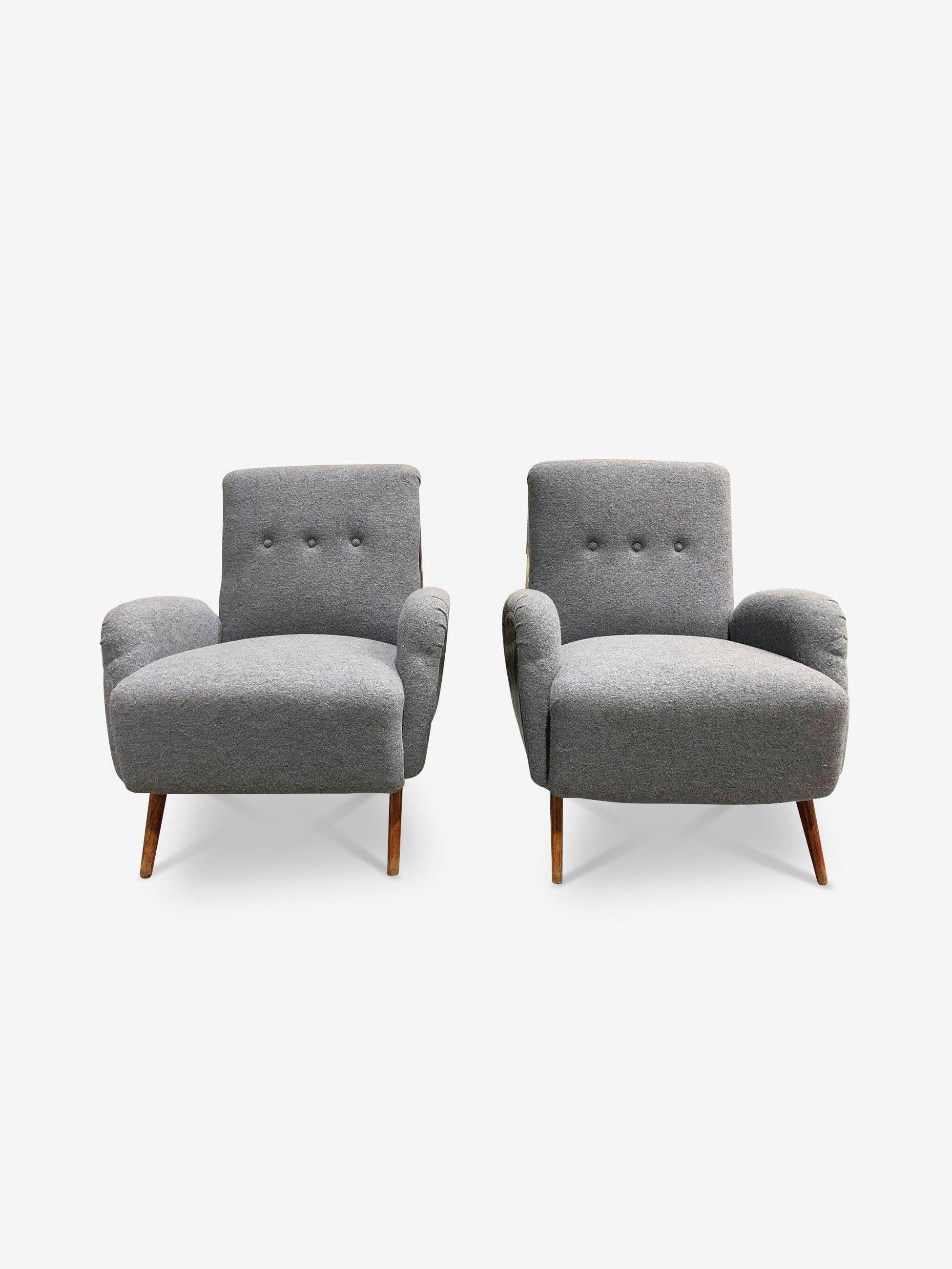 Italian Mid Century Armchairs Boiled Wool and Leather