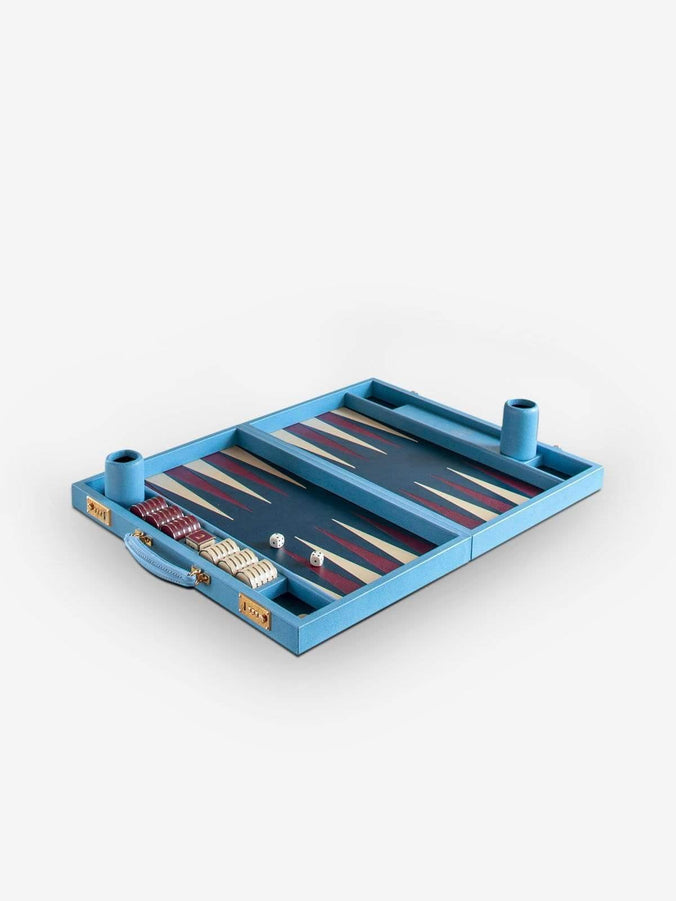 Sky Blue Leather Backgammon Board by Geoffrey Parker